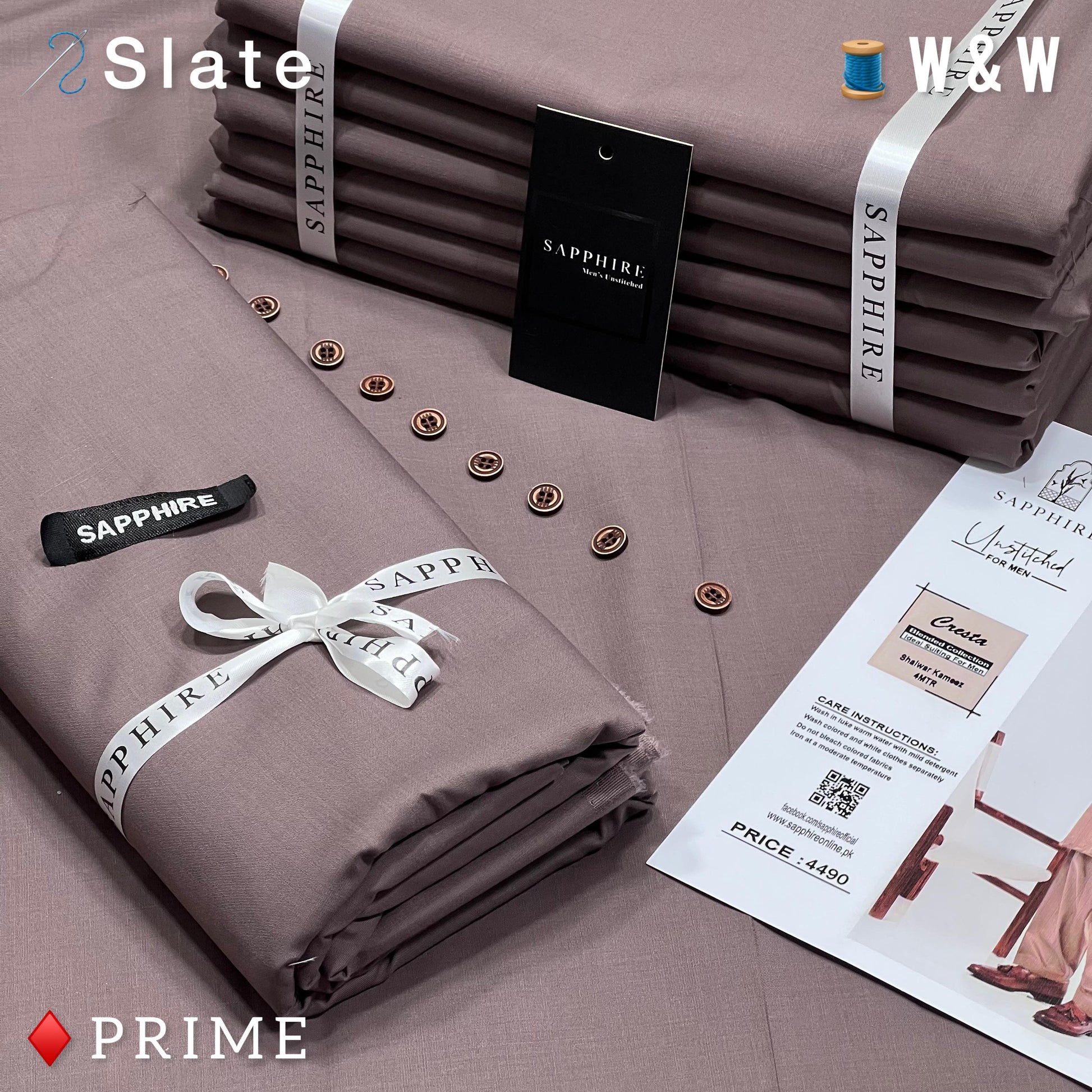 Sapphire Prime Wash and Wear Unstitched Suit Fabric for Men | Premium Ready-to-Stitch | Slate | SWMS-10