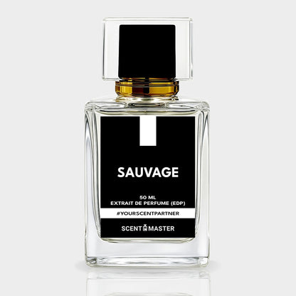 Perfume bottle labeled 'Sauvage' by Scent of a Master on a white background