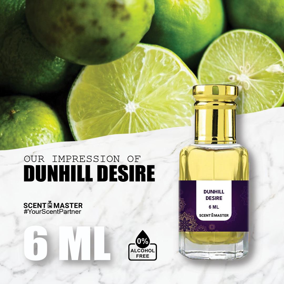 A luxurious bottle of Scent Master's Dunhill Desire Attar with a sleek and masculine design.