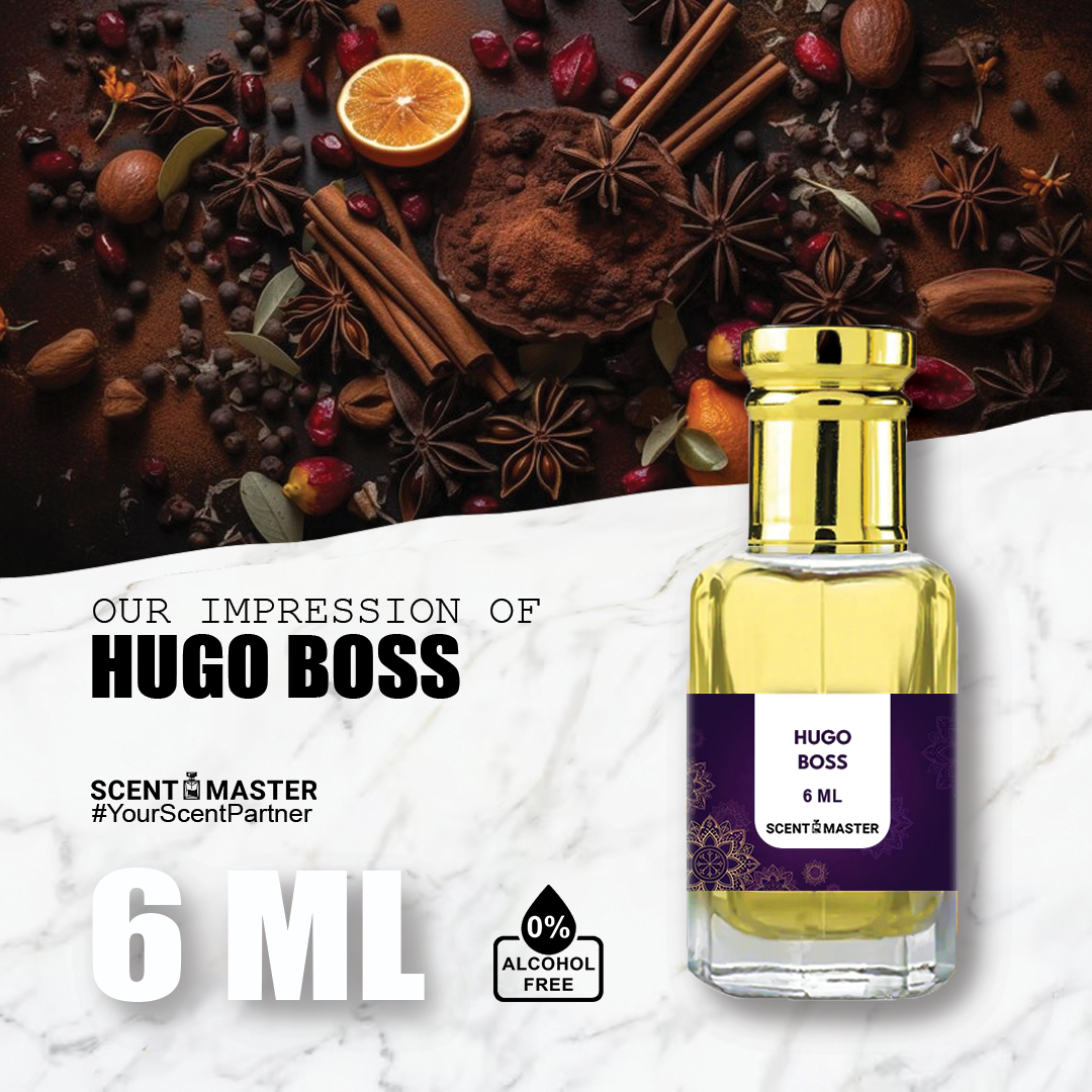 A sleek and sophisticated bottle of Scent Master's Hugo Boss Attar