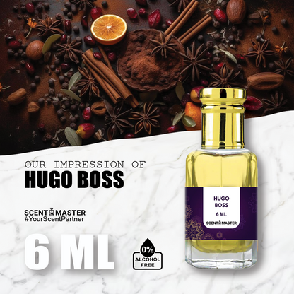 A sleek and sophisticated bottle of Scent Master's Hugo Boss Attar