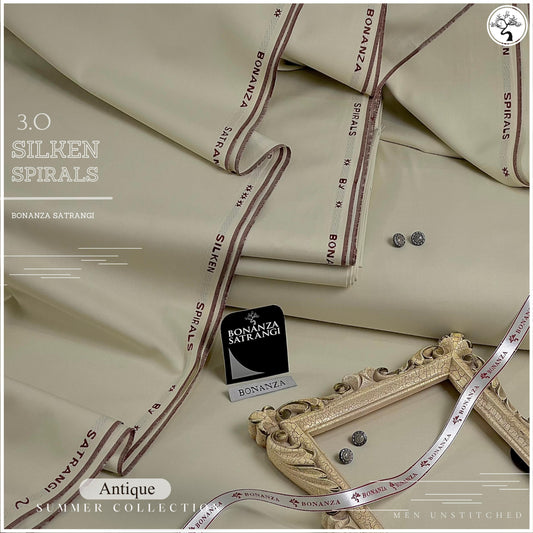 Silken Spiral 3 Microfiber Wash n Wear Unstitched Suit for Men - Antique - BSSS-302