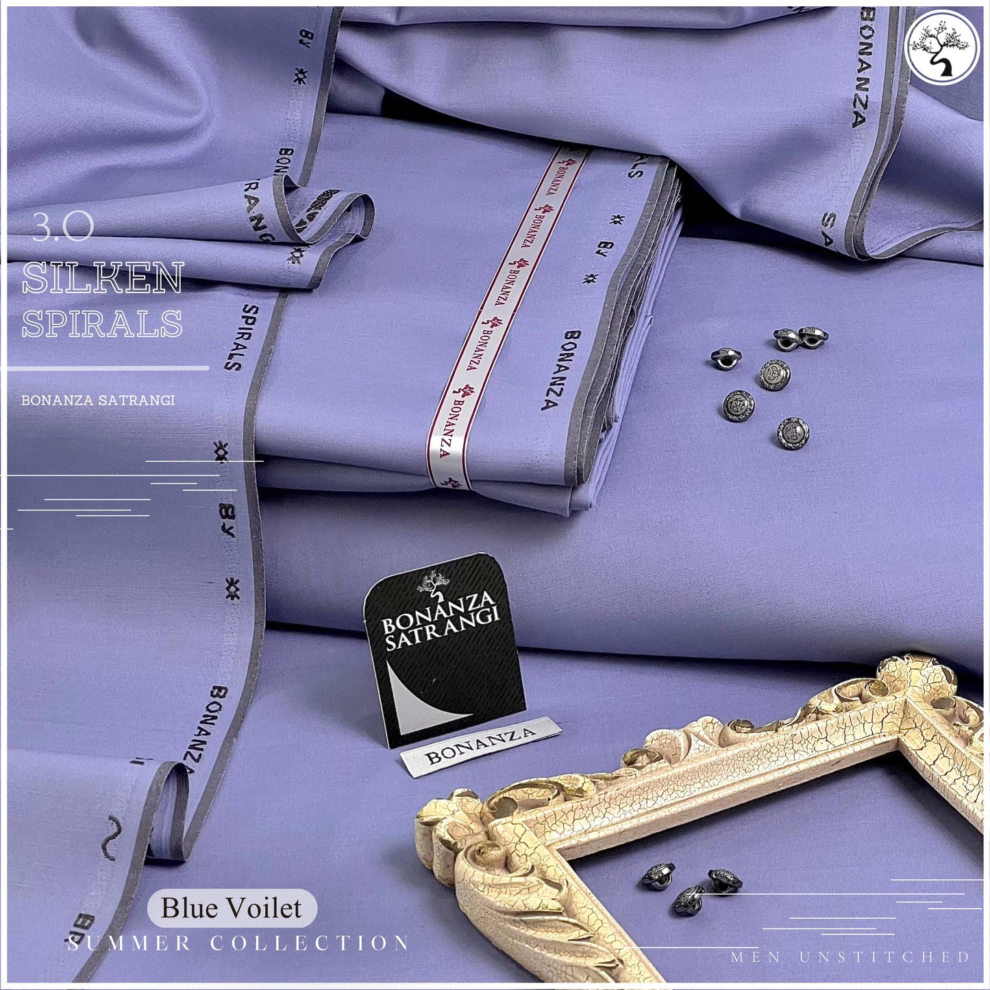 Silken Spiral 3 Microfiber Wash n Wear Unstitched Suit for Men - Blue Violet - BSSS-304