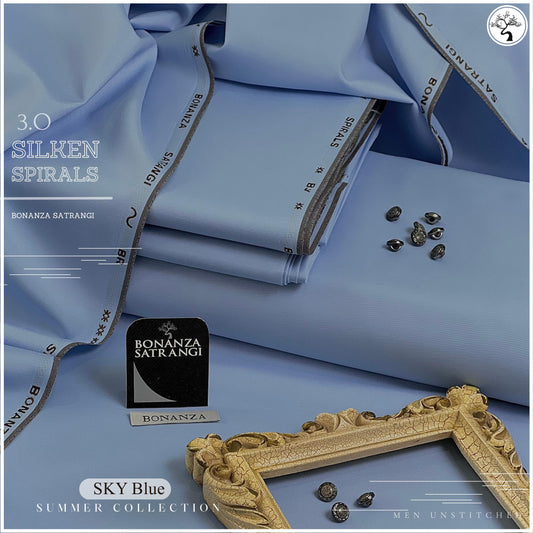 Silken Spiral 3 Microfiber Wash n Wear Unstitched Suit for Men - Sky Blue - BSSS-315