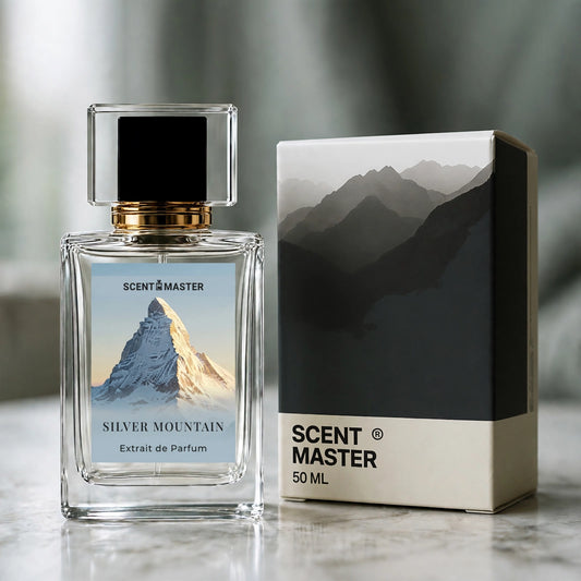Silver Mountain perfume bottle and packaging box by Scent Master