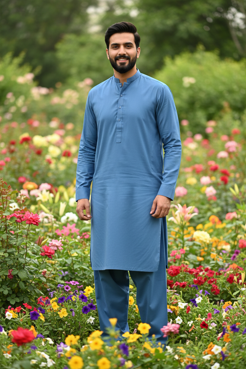 Pasha Premium Sky Blue Cotton Shalwar Kameez - Garden Outdoor Lifestyle