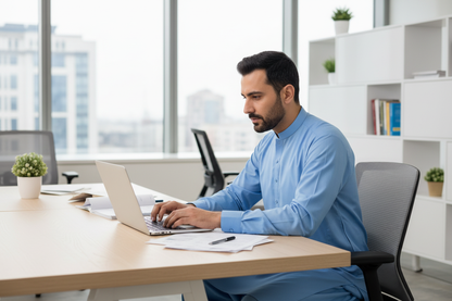 Sky Blue Cotton Formal Wear - Professional Office Setting