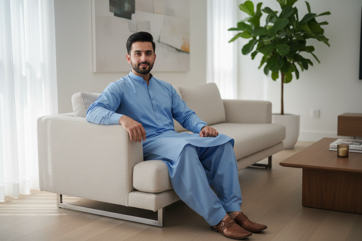 Comfortable Sky Blue Shalwar Kameez - Modern Home Lounge