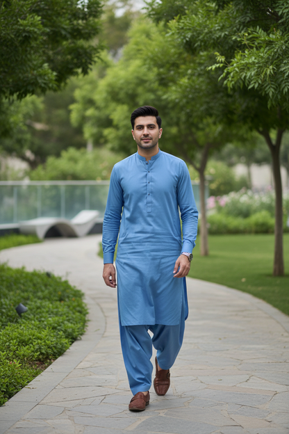 Sky Blue Cotton Casual Wear - Park Outdoor Setting
