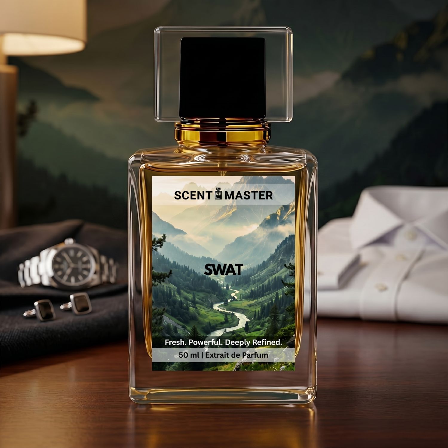 Swat by Scent Master office formal and evening perfume for men with premium desk styling