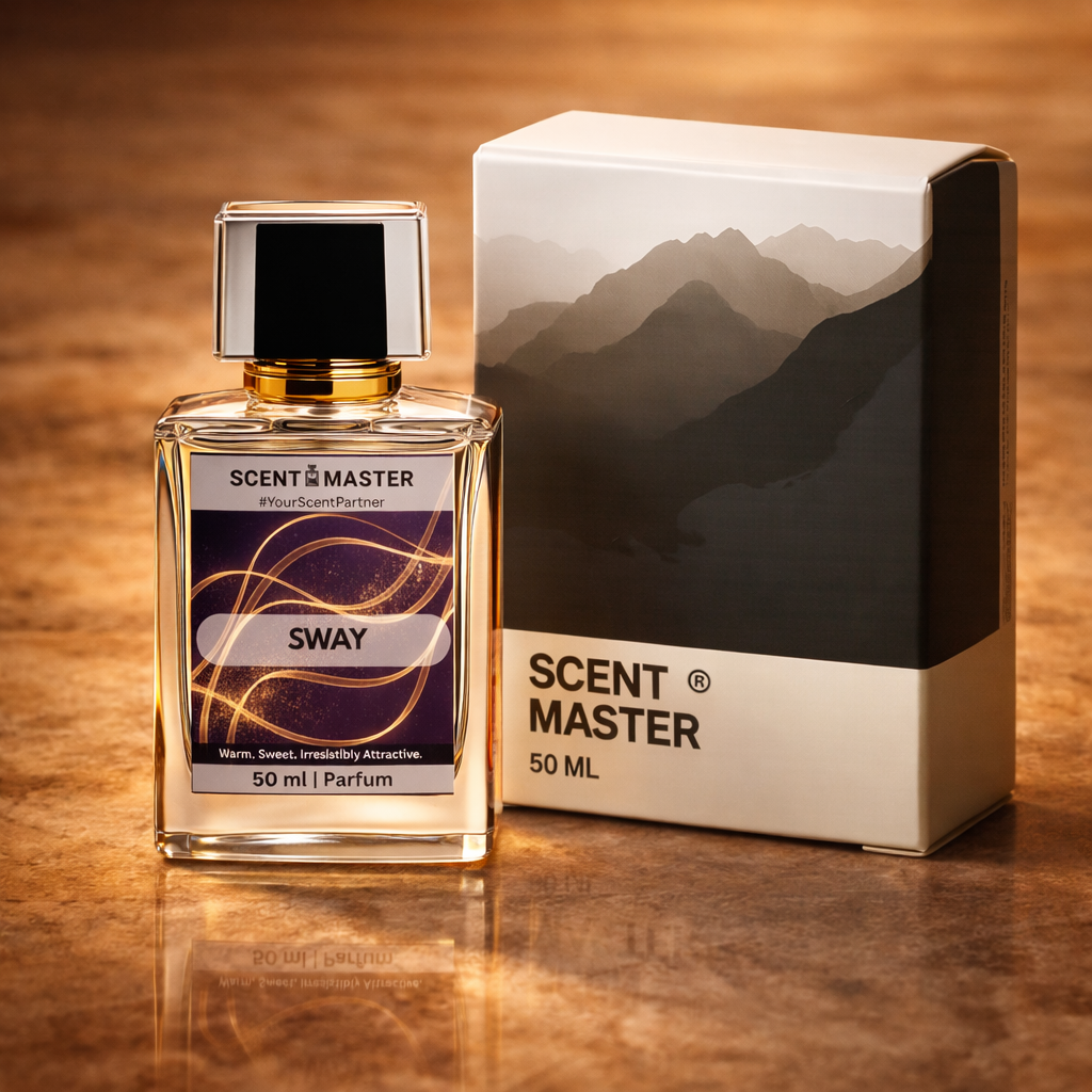 Scent Master 'Sway' perfume bottle and packaging on a wooden surface