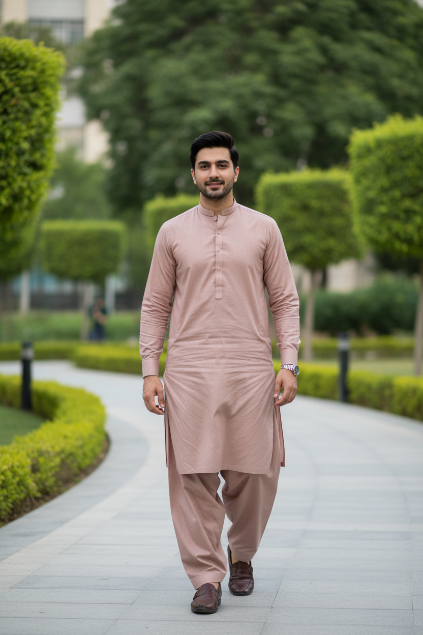Tea Pink Cotton Casual Wear - Park Outdoor Setting