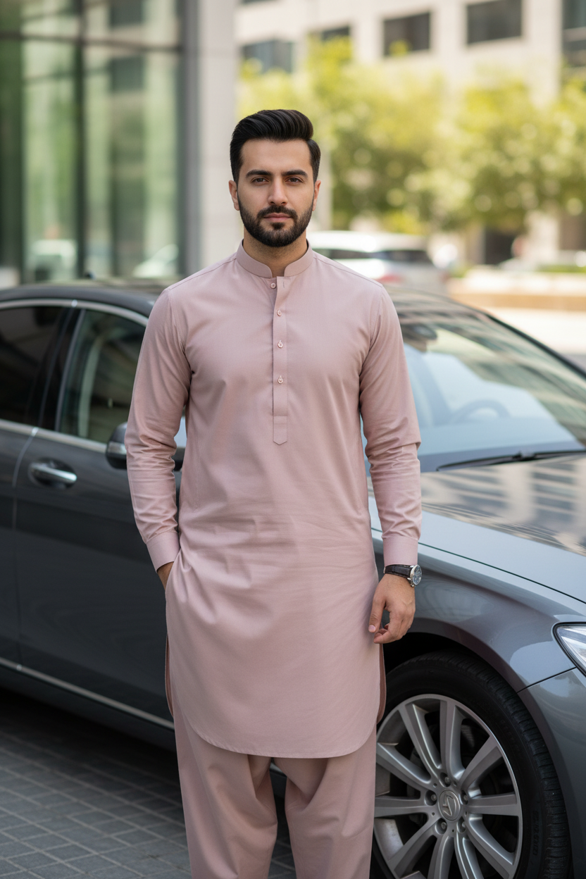 Premium Tea Pink Cotton Suit - Luxury Lifestyle