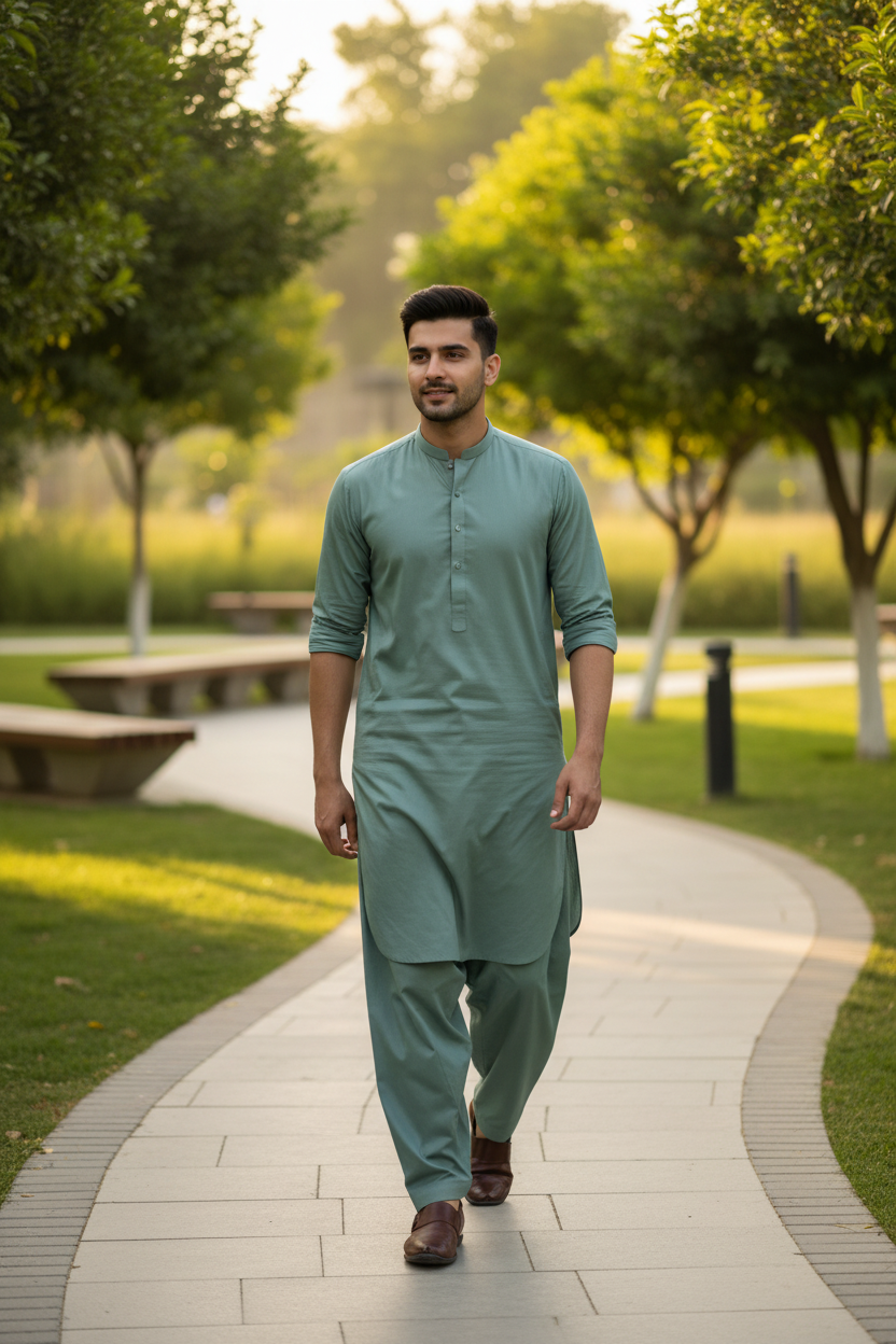 Teal Green Cotton Casual Wear - Park Outdoor Setting