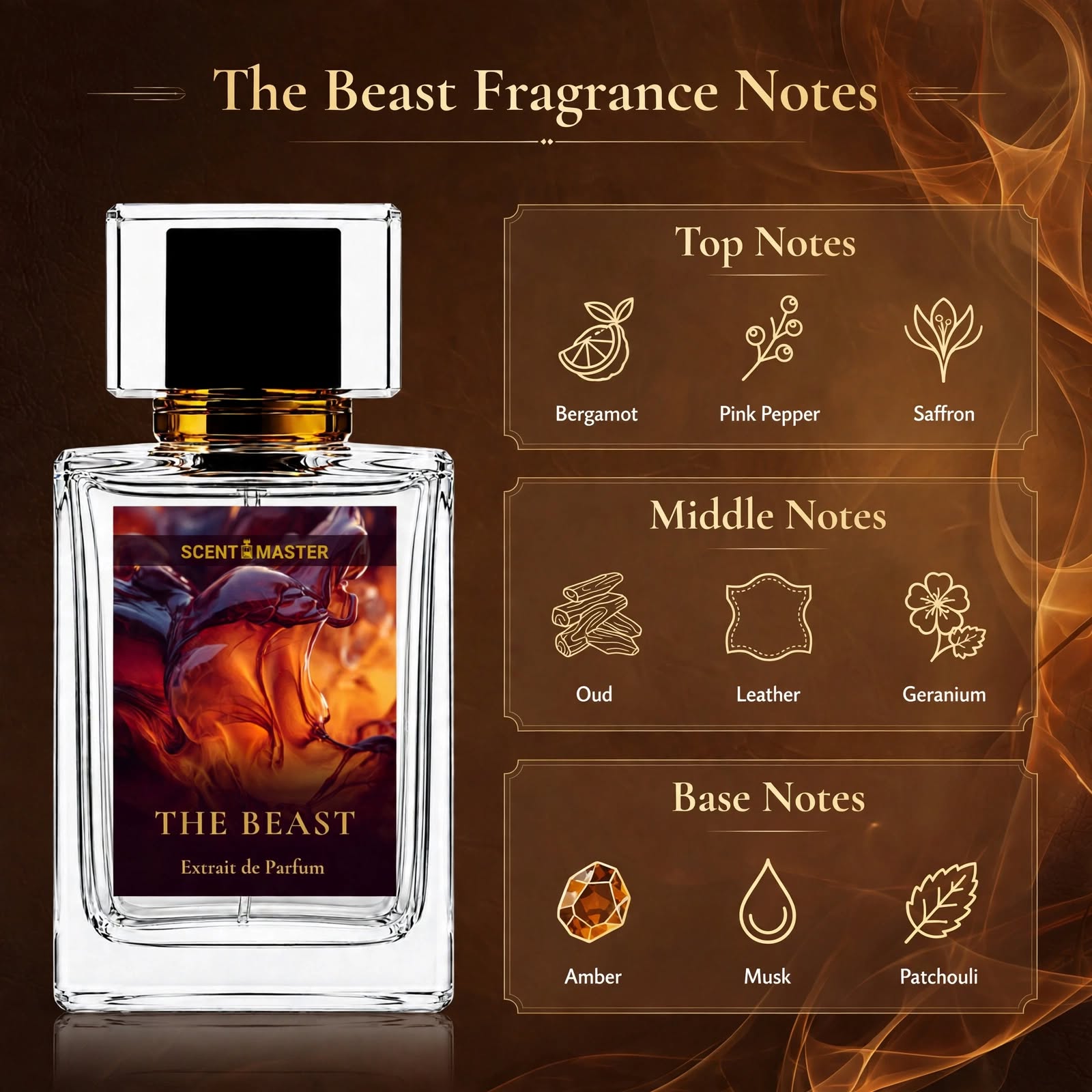 The Beast perfume fragrance notes infographic by Scent Master