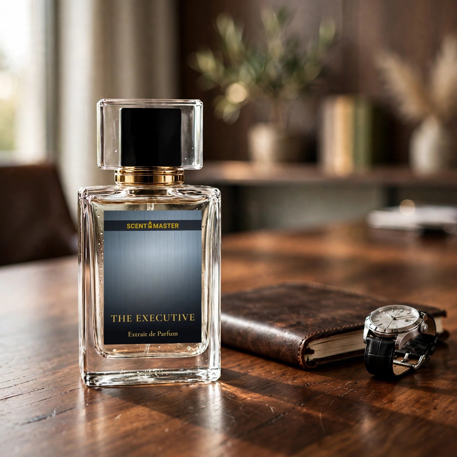The Executive perfume bottle styled on an executive office desk