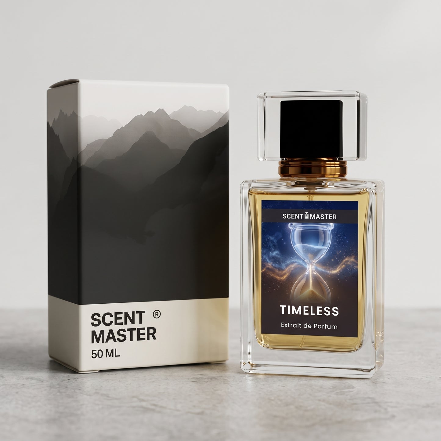 Timeless perfume bottle and box packaging by Scent Master