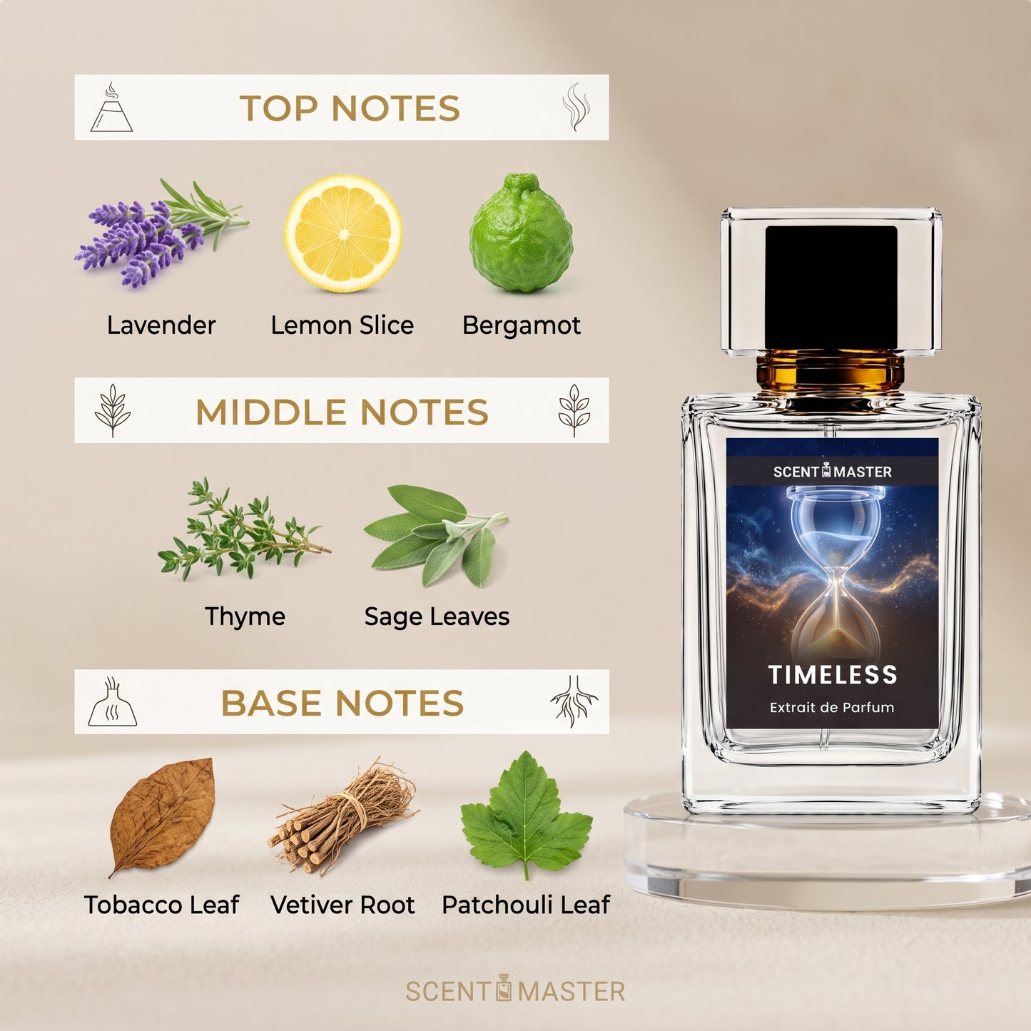 Timeless perfume fragrance notes infographic by Scent Master