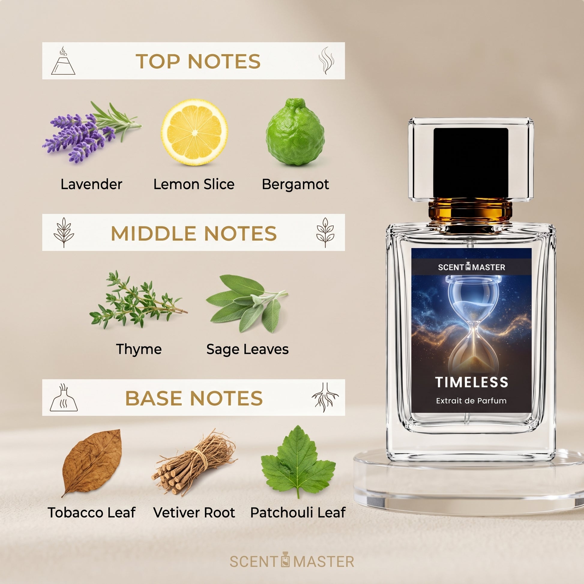 Timeless perfume fragrance notes infographic by Scent Master