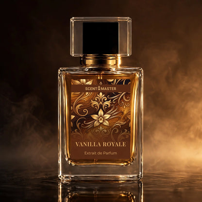 Cinematic product photo of Vanilla Royale perfume bottle