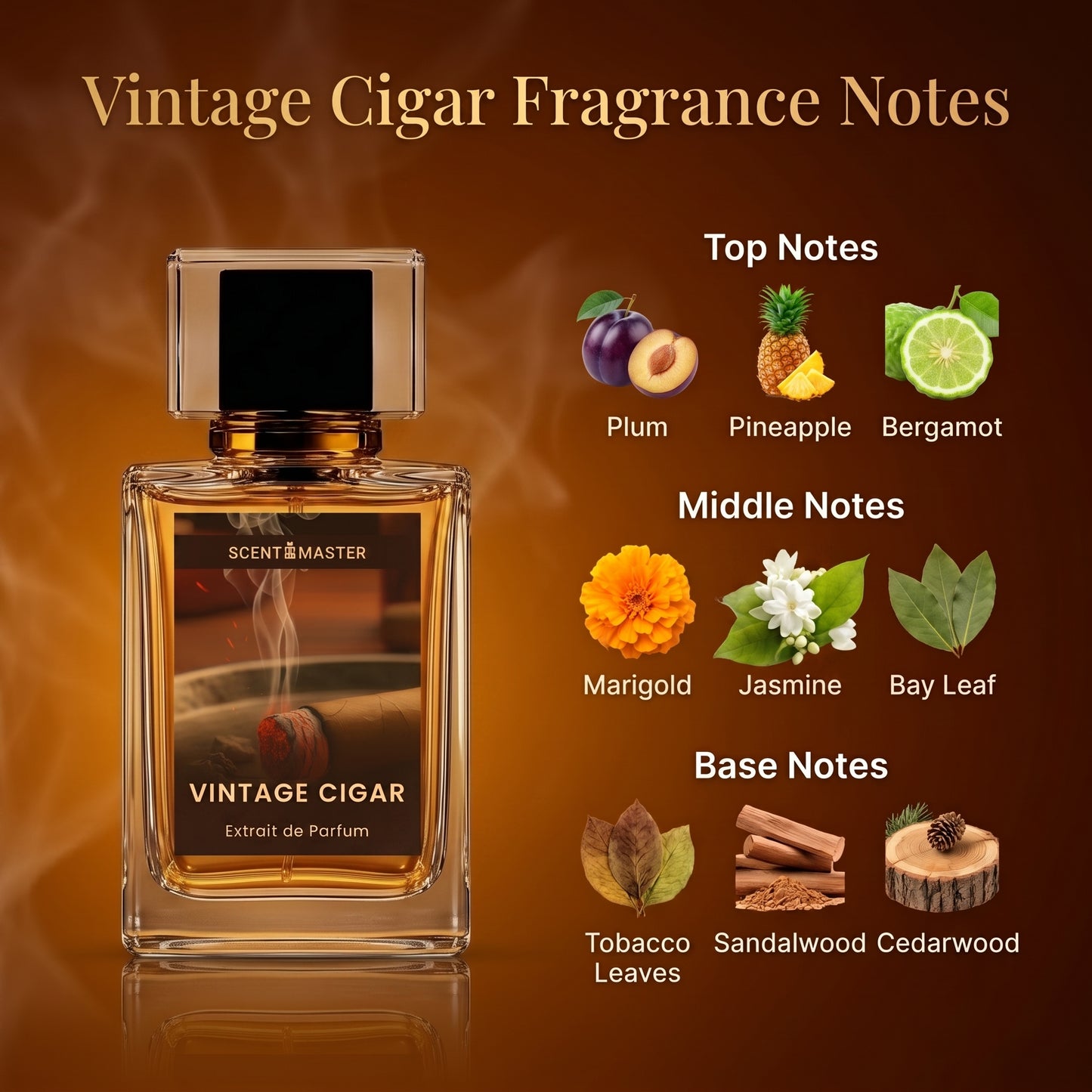 Vintage Cigar fragrance notes infographic by Scent Master