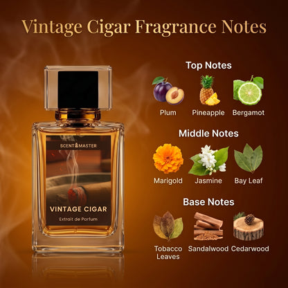 Vintage Cigar fragrance notes infographic by Scent Master