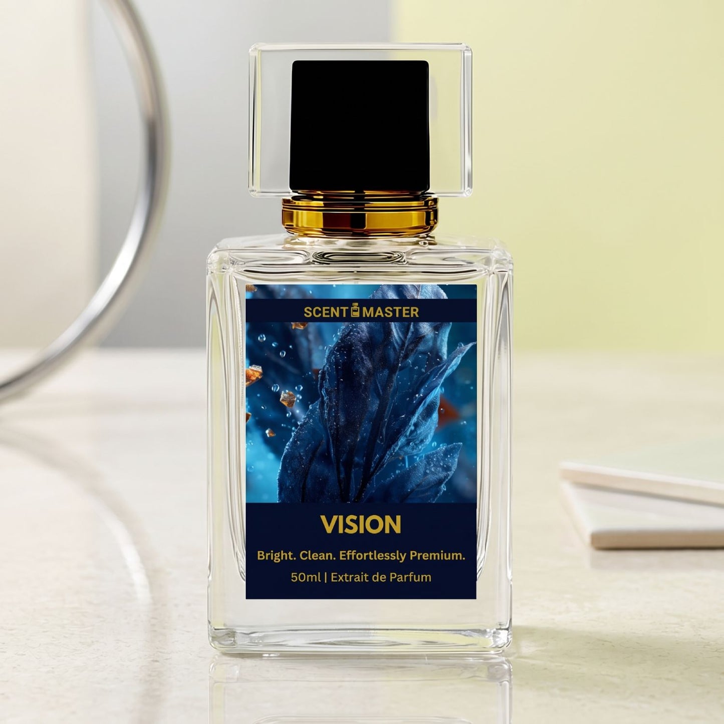 Vision by Scent Master fresh citrus aromatic Reserve perfume bottle with clean premium blue and gold label
