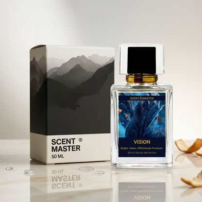 Vision by Scent Master Reserve perfume bottle with packaging box for a premium fresh unisex fragrance