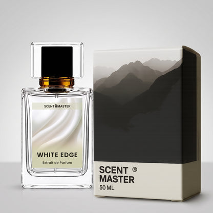 White Edge perfume bottle and box by Scent Master