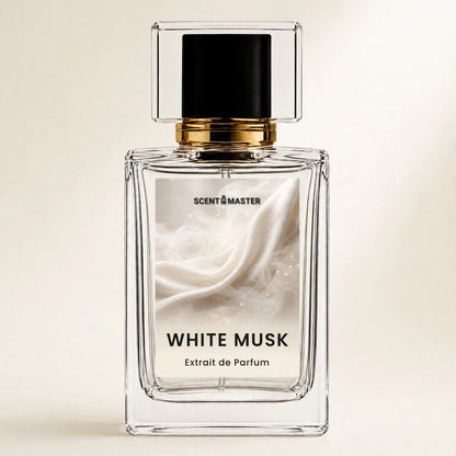 White Musk perfume 100ml bottle product render by Scent Master