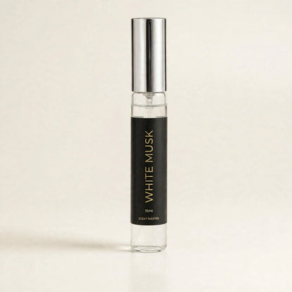 White Musk perfume 15ml bottle product render by Scent Master