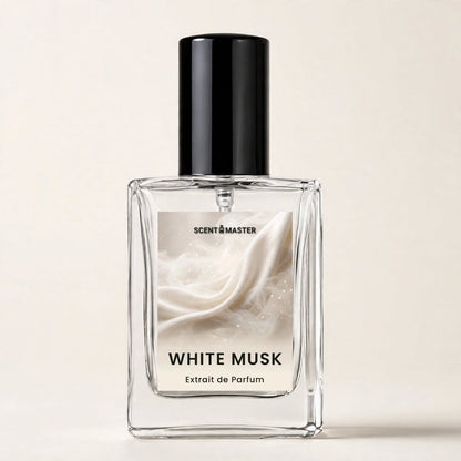 White Musk perfume 30ml bottle product render by Scent Master