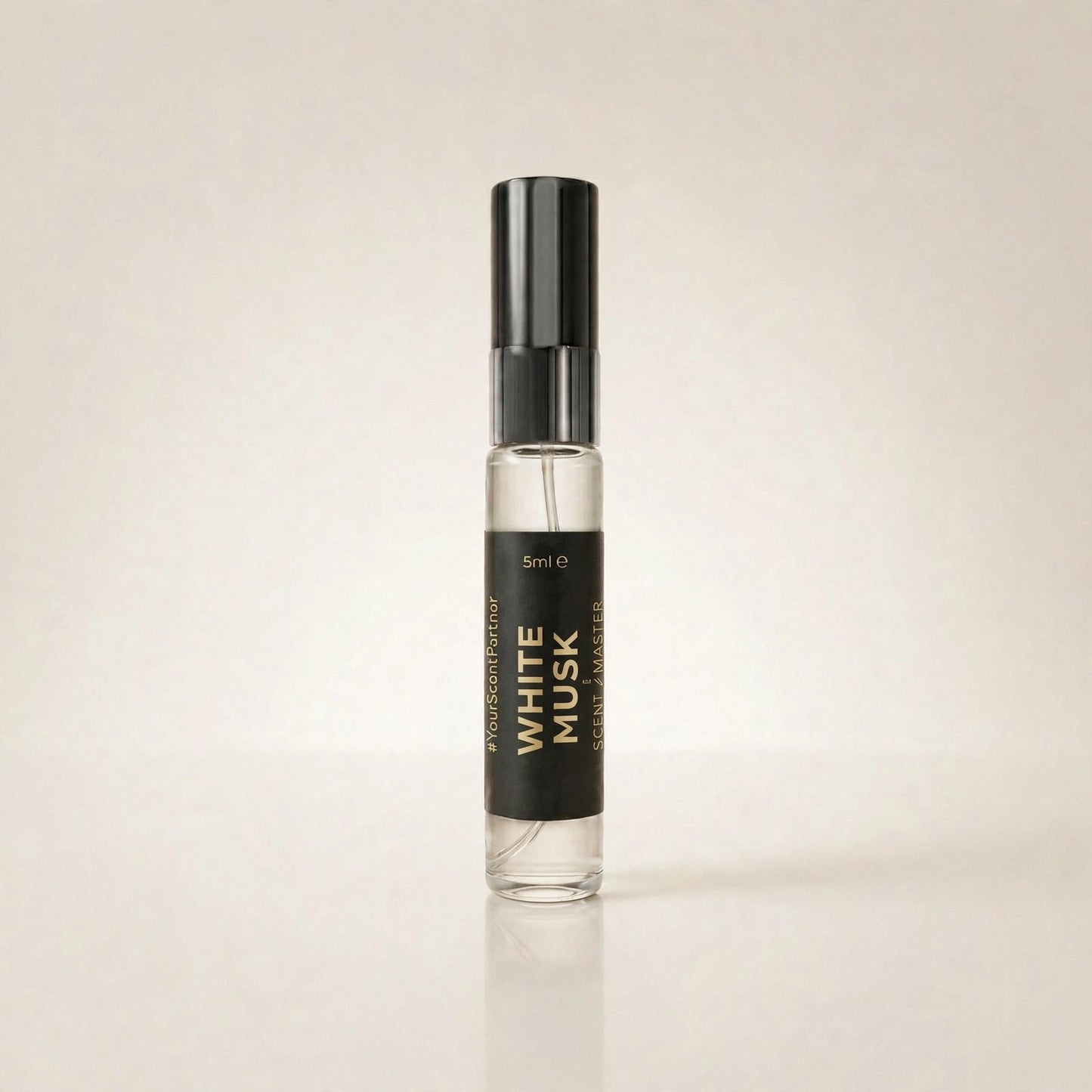 White Musk perfume 5ml bottle product render by Scent Master