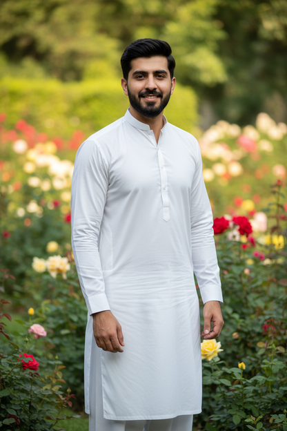 Pasha Premium White Cotton Shalwar Kameez - Garden Outdoor Lifestyle