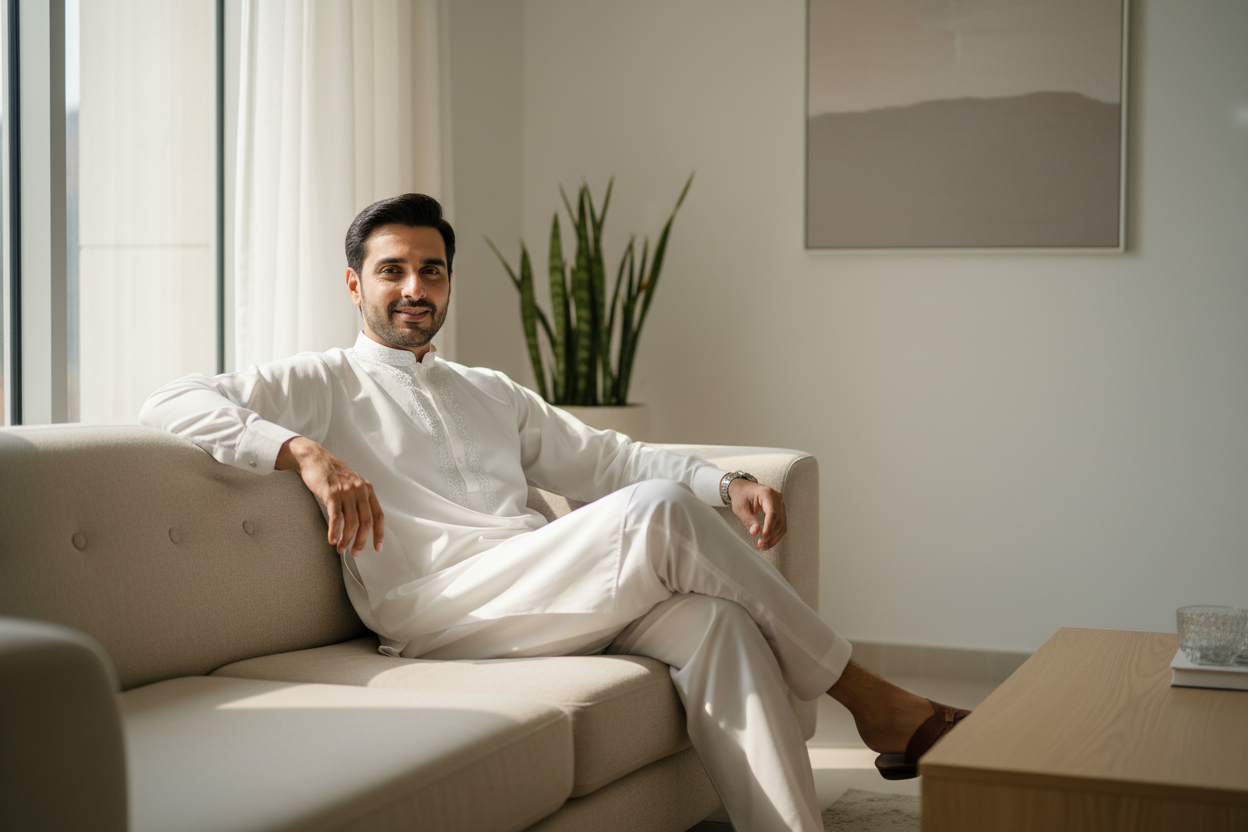 Comfortable White Shalwar Kameez - Modern Home Lounge