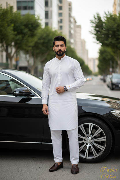 Premium White Cotton Suit - Luxury Lifestyle