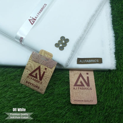 AI Fabrics Premium Quality Soft Pure Cotton Unstitched Suit for Men | Off White | AF-G04