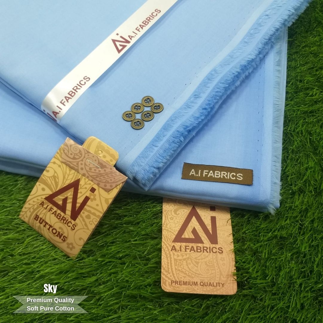 AI Fabrics Premium Quality Soft Pure Cotton Unstitched Suit for Men | Sky | AF-G06