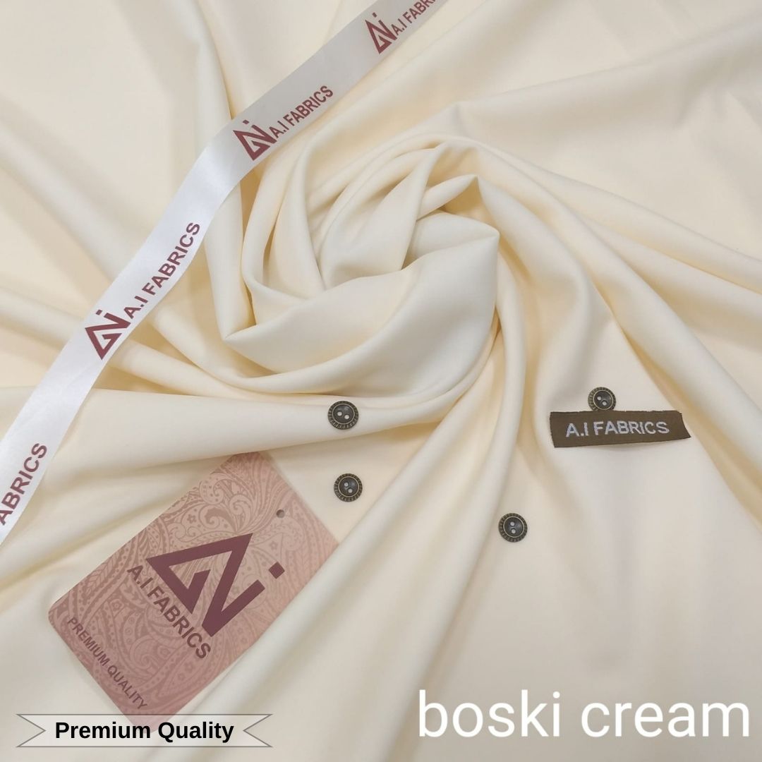 Ai Fabrics Premium Quality Summer Wash and Wear Unstitched Suit for Men | Boski Cream