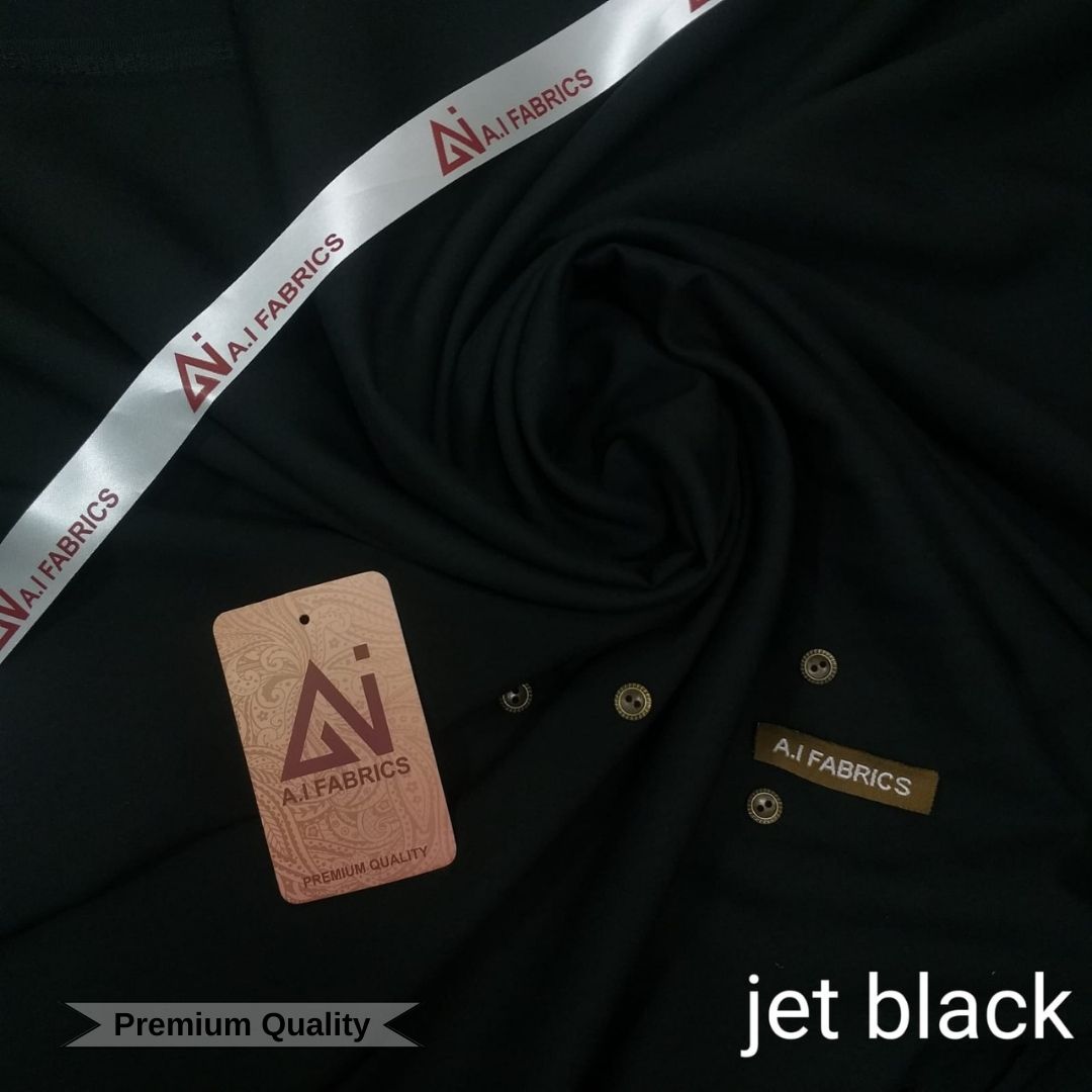 Ai Fabrics Premium Quality Summer Wash and Wear Unstitched Suit for Men | Jet Black