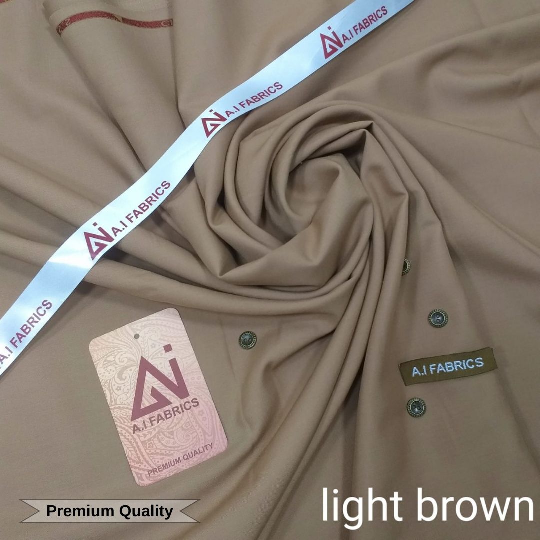 Ai Fabrics Premium Quality Summer Wash and Wear Unstitched Suit for Men | Light Brown