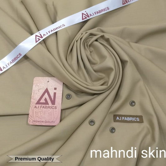 Ai Fabrics Premium Quality Summer Wash and Wear Unstitched Suit for Men | Mahndi Skin