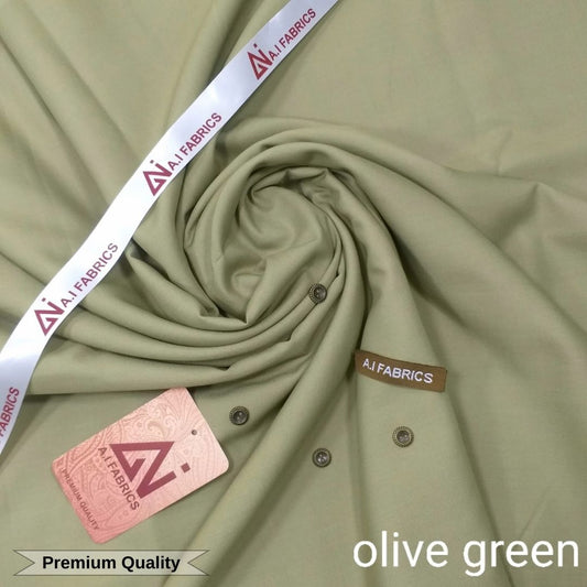 Ai Fabrics Premium Quality Summer Wash and Wear Unstitched Suit for Men | Olive Green