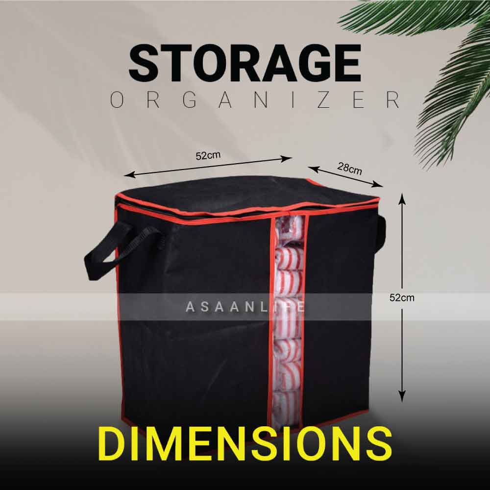 Extra Large Capacity Storage Organizer Bag in Black color made by 100GSM oxford non-woven material by asaanlife.pk, essential for people having new born baby, infants, child, elderly people, patients, and for pet lovers.
