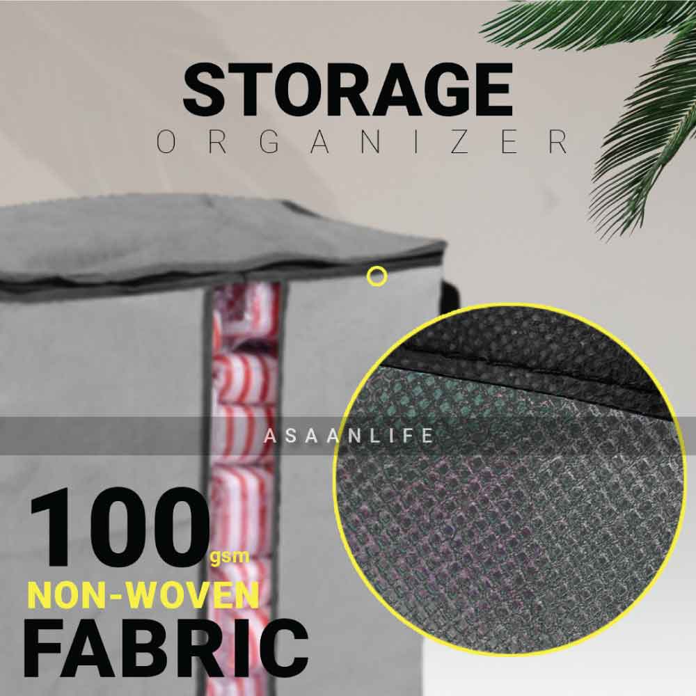 Extra Large Capacity Storage Organizer Bag in Grey color made by 100GSM oxford non-woven material by asaanlife.pk, essential for people having new born baby, infants, child, elderly people, patients, and for pet lovers.