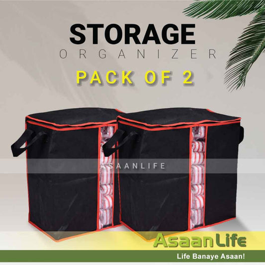 Extra Large Capacity Storage Organizer Bag in Black color made by 100GSM oxford non-woven material by asaanlife.pk, essential for people having new born baby, infants, child, elderly people, patients, and for pet lovers.