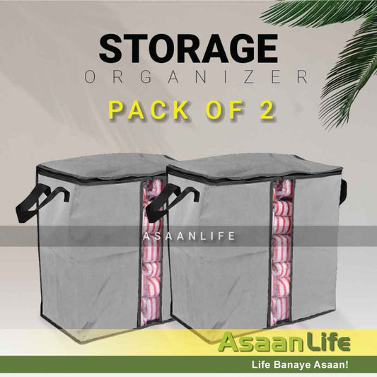 Extra Large Capacity Storage Organizer Bag in Grey color made by 100GSM oxford non-woven material by asaanlife.pk, essential for people having new born baby, infants, child, elderly people, patients, and for pet lovers.