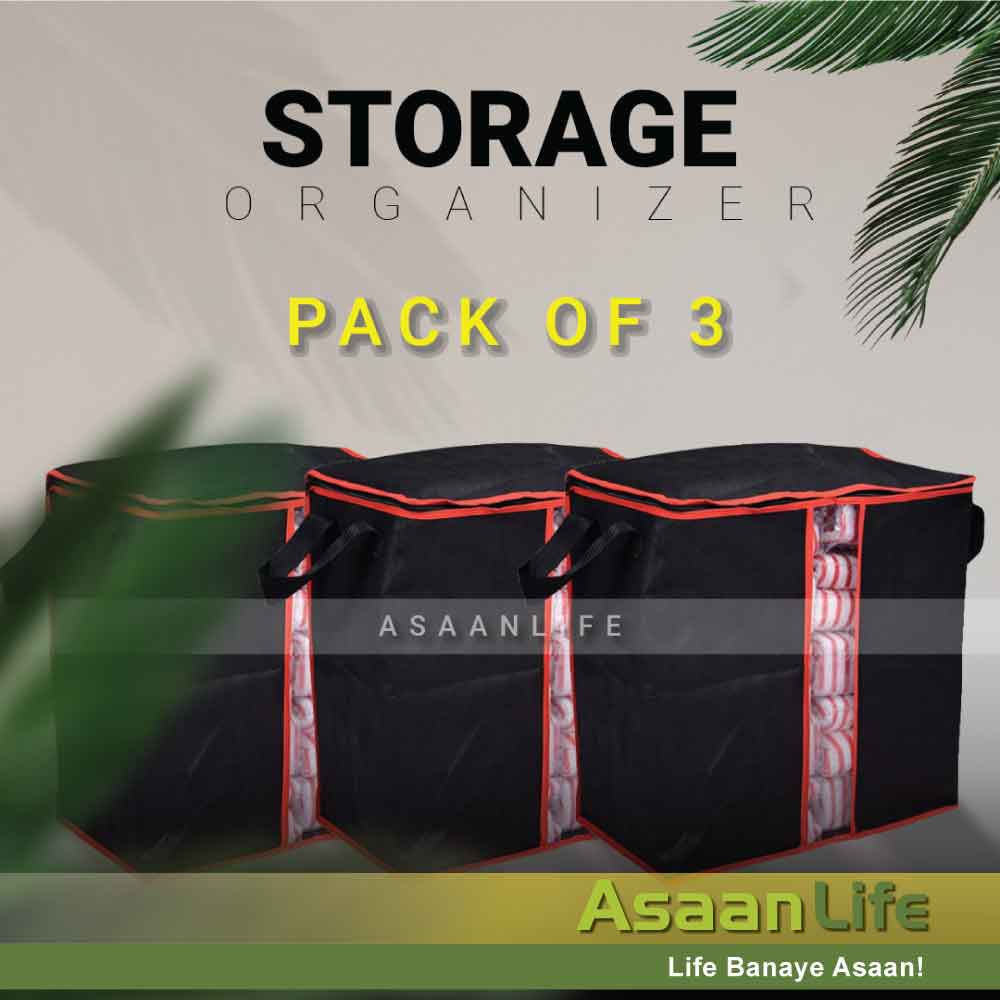 Extra Large Capacity Storage Organizer Bag in Black color made by 100GSM oxford non-woven material by asaanlife.pk, essential for people having new born baby, infants, child, elderly people, patients, and for pet lovers.