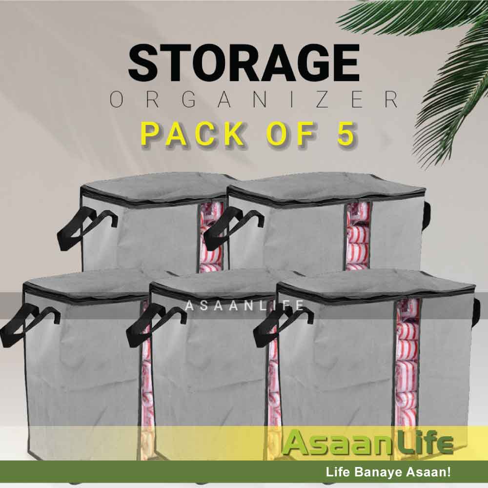 Extra Large Capacity Storage Organizer Bag in Grey color made by 100GSM oxford non-woven material by asaanlife.pk, essential for people having new born baby, infants, child, elderly people, patients, and for pet lovers.