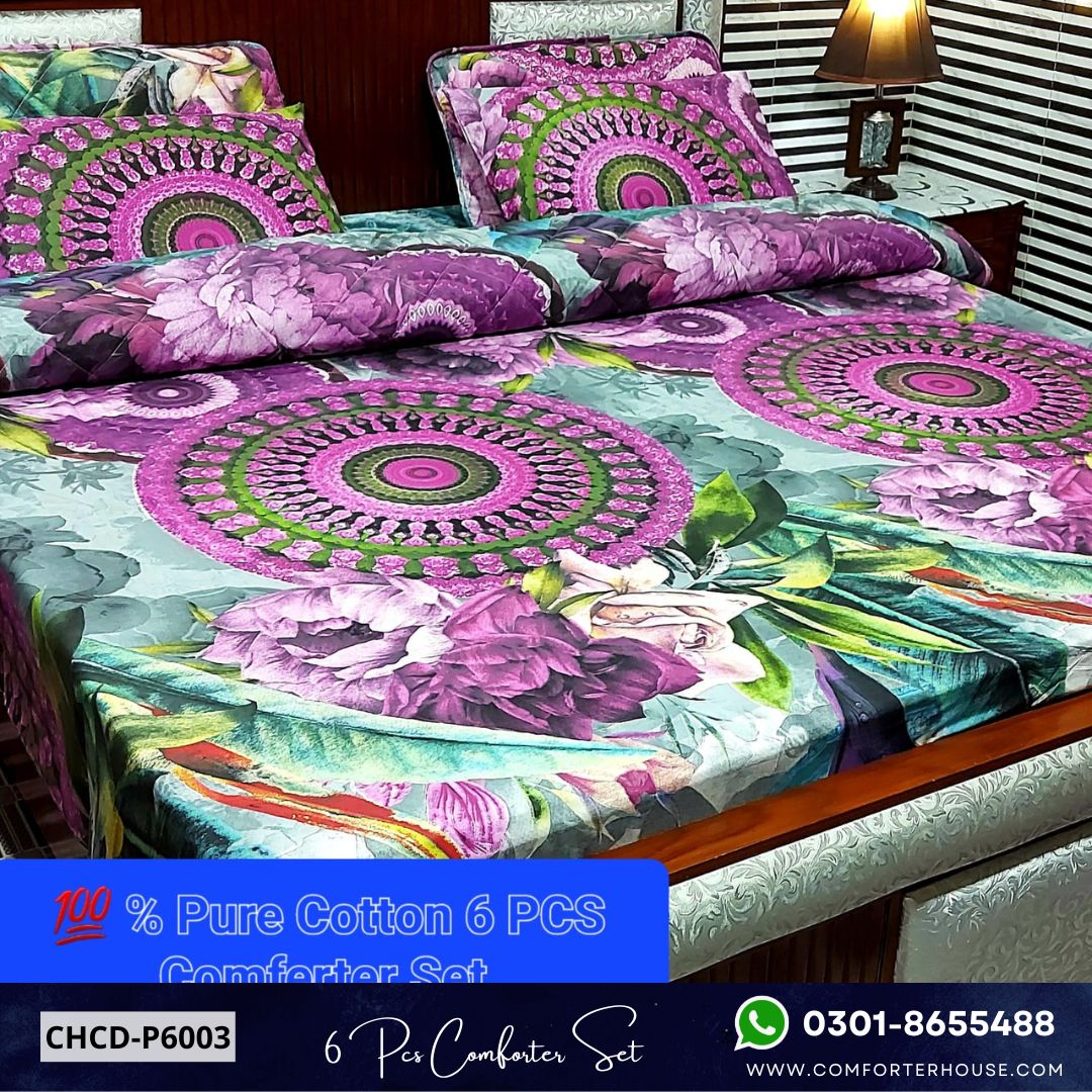 Comforter House | 6 Pcs Pure Cotton Comforter Set | Double Bed | King Size | CHCD-P6003